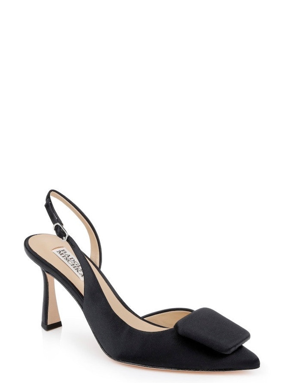 Badgley Mischka Graciella Black Pointed-Toe Slingback Satin Pump - Picture 5 of 10